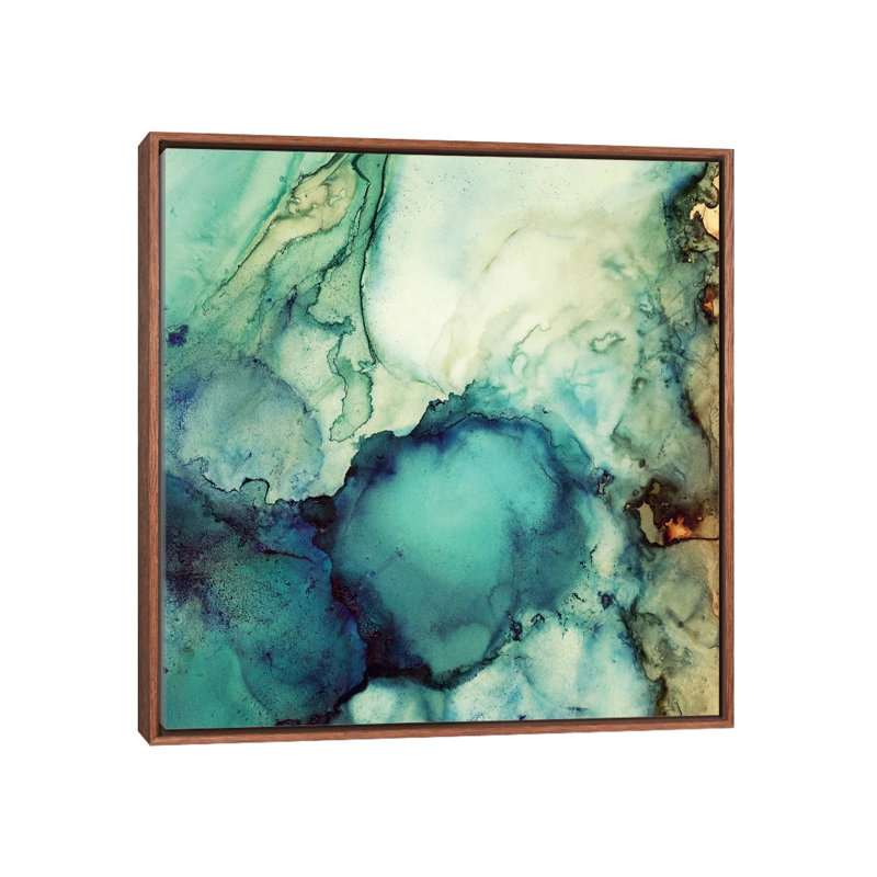 Bleu sarcelle abstrait, H 26 po x l 26 po x P 1,5 po, Toile avec cadre en bois classique, Pas de tapis