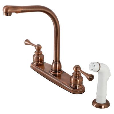 Kingston Brass Two-Handle 4-Hole 8" Centerset Kitchen Faucet with Side Sprayer