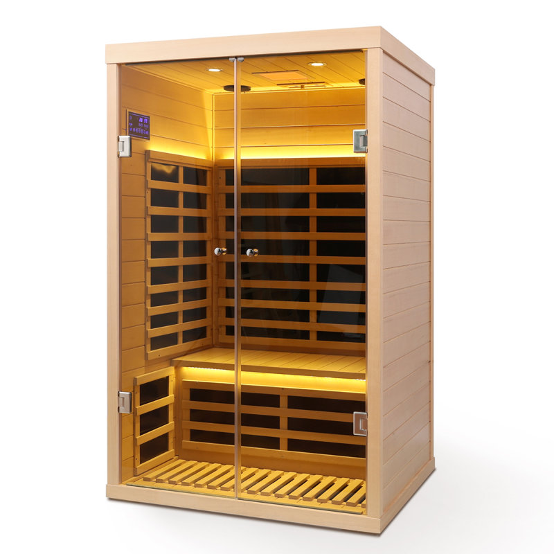Low EMF Two Person Wide Space Hemlock Double Doors Great Glass Luxury Indoor Far Infrared Sauna Room