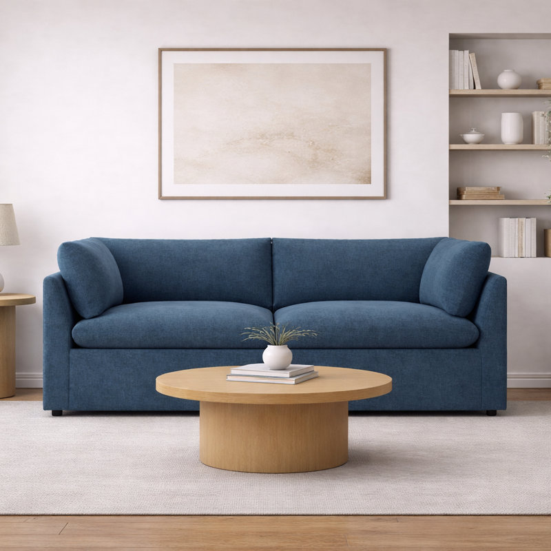 Kallie 86" Upholstered Sofa, Zuma Navy Textured Linen