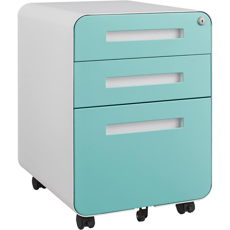3-Drawer Locking Rolling File Cabinet, Mobile Office Storage with Wheels, White