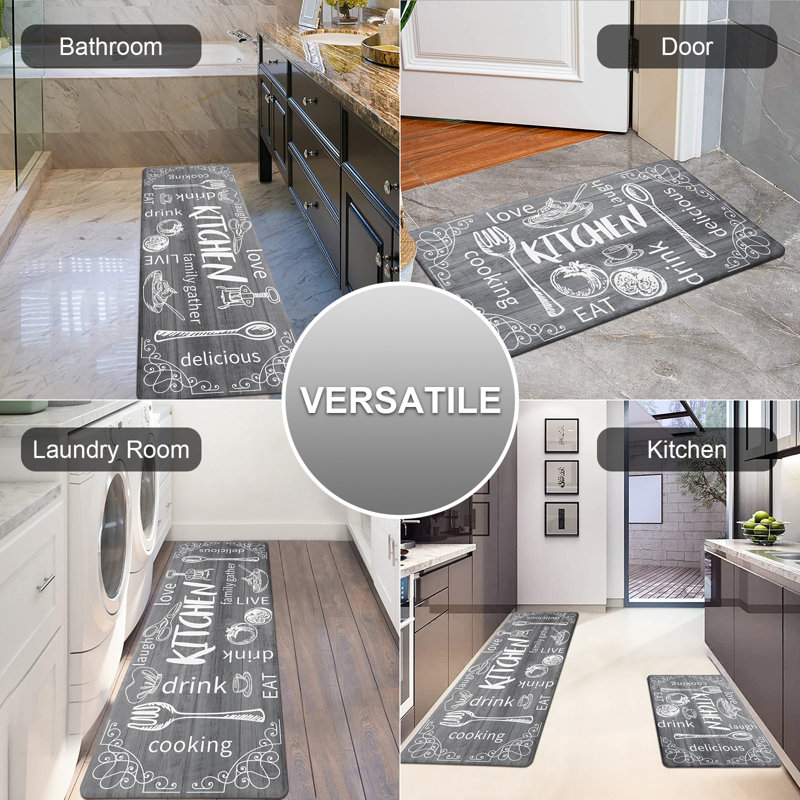 Anti-Fatigue Non-Skid Waterproof Kitchen Mat (Set of 2), Light Gray, Runner 18" x 30" + 18" x 48"