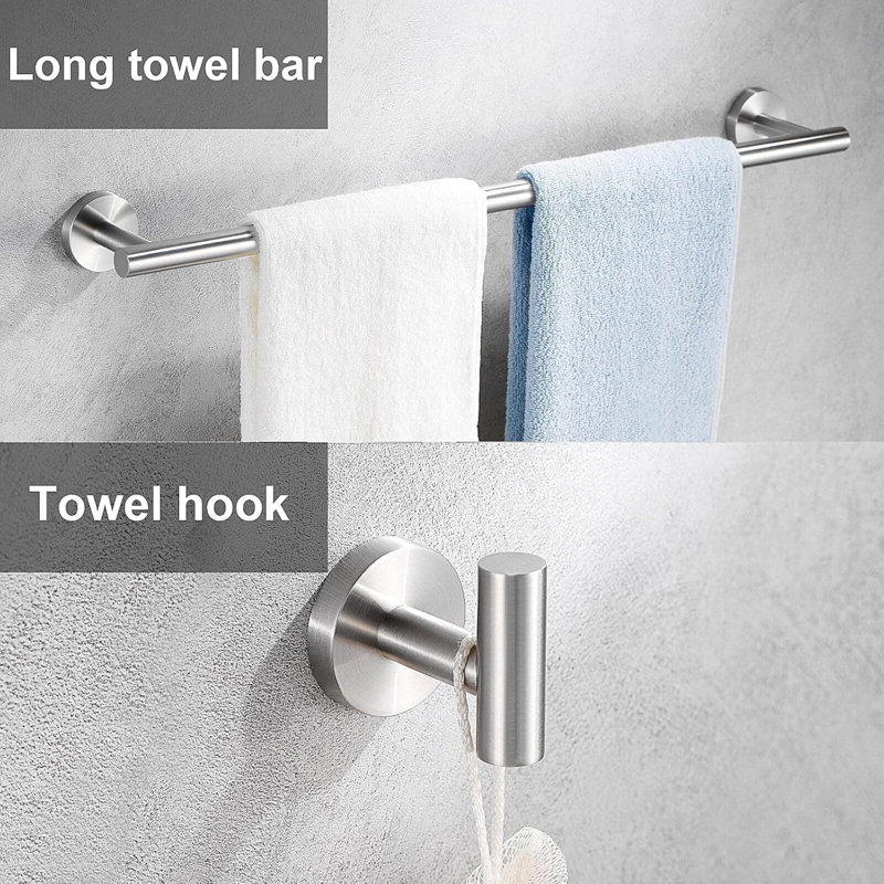 Brushed Nickel Bathroom Hardware Set, 6-Piece SUS304 Stainless Steel Towel Bar And Accessories Kit With Wall Mount Installation
