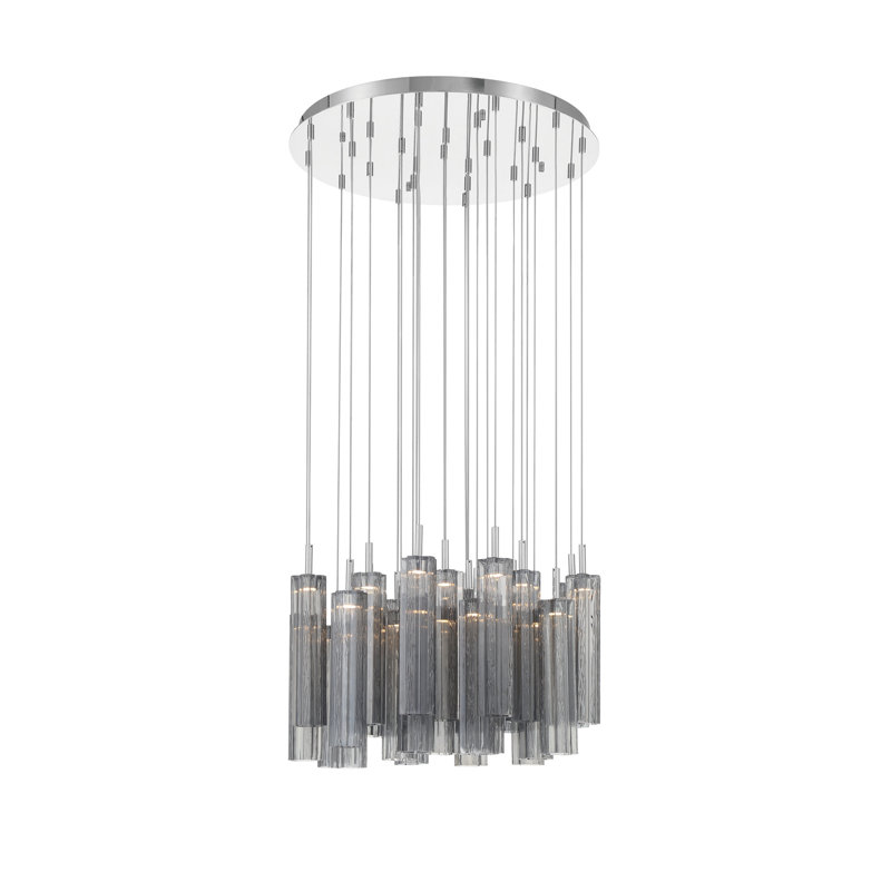 Luminaire suspendu multi-lumières DEL Delaney, H 136,75 po x l 26 po x P 26 po, Gris fumée, Chrome poli
