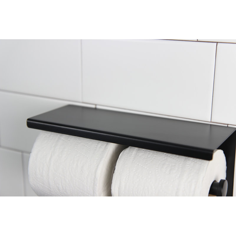 Double porte-papier hygiénique avec tablette noir mat