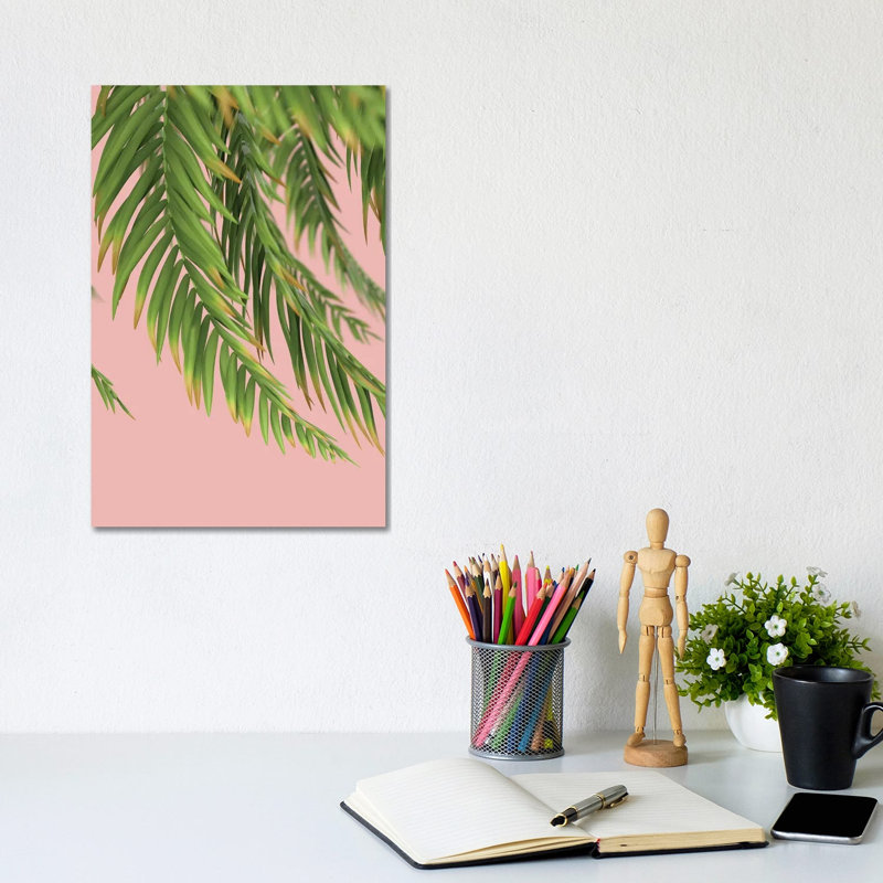 Palm Branch On A Peach Background I Vertical by Mike Kiev - Wrapped Canvas Print, 20.32 cm H x 30.48 cm W