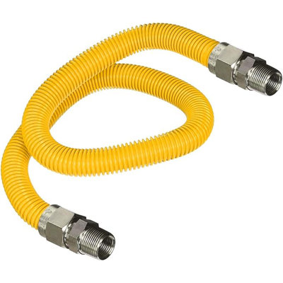 Highcraft 12 Inch Gas Connector with Fittings, Yellow Coated Gas Connector, 5/8" OD, 1/2" FIP x 3/4" MIP Connection