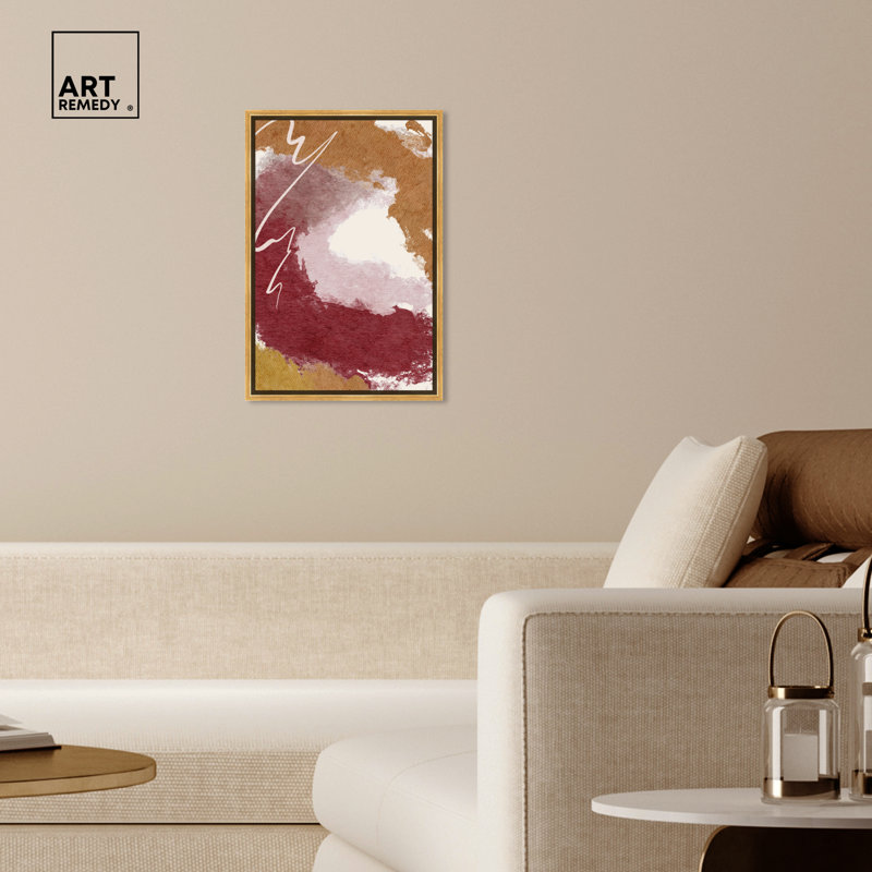 Gold Framed Burgundy and Cork Abstract Canvas Print