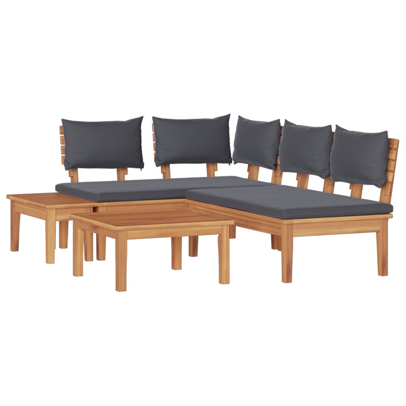  Ensemble de banc de jardin 4 pièces brun et gris foncé et brun, Noir