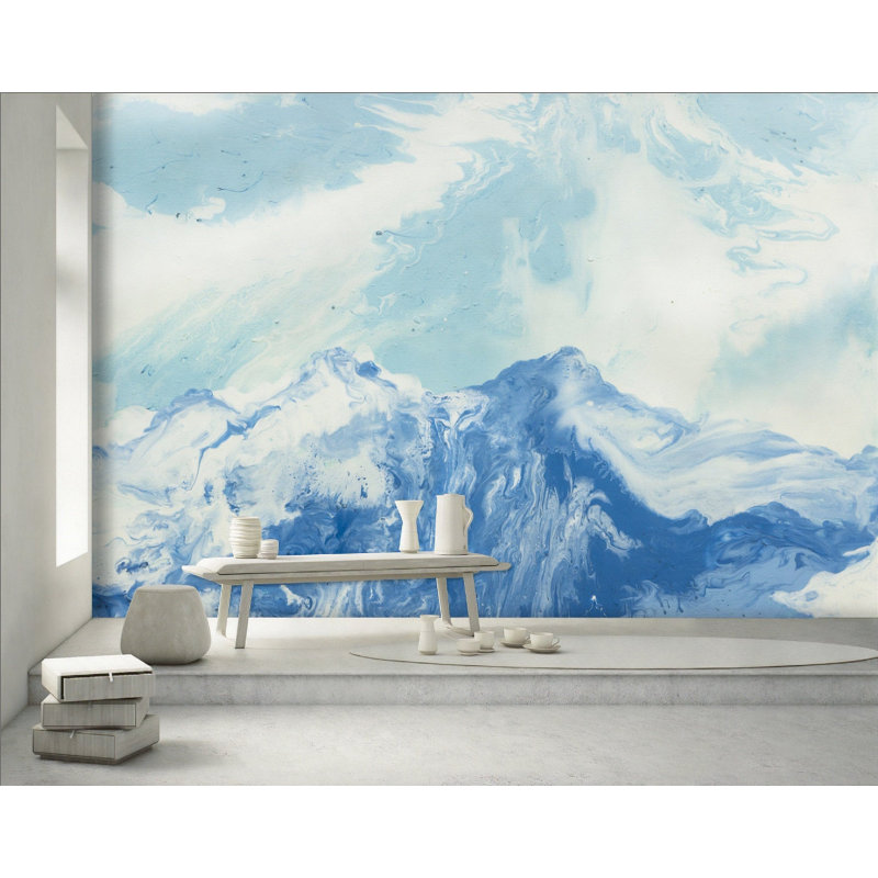 Papier peint amovible contemporain Blue Mountainscape, L 98,04 po x l 150 po