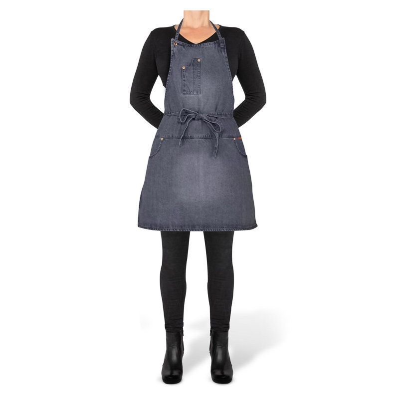 No Pattern Denim Bib Apron, Washed Gray