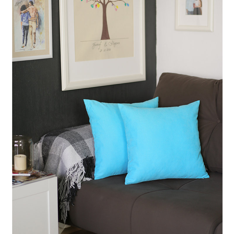 Sky Blue Polyester Square Pillow Covers, 22" x 22", Set of 2