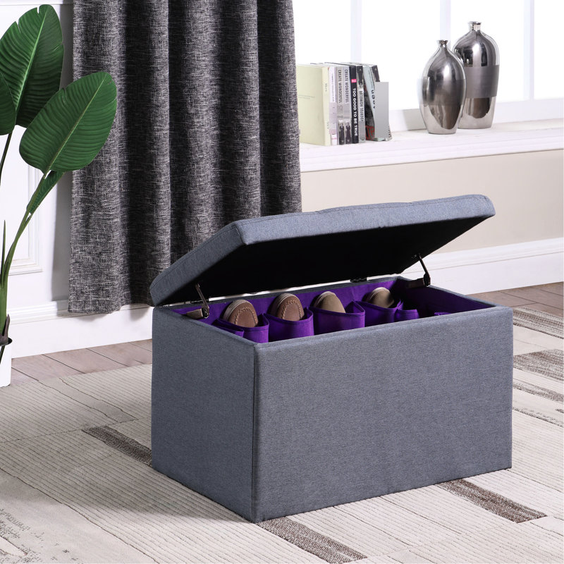 Meuble de rangement pour chaussures de 18,5 po de hauteur gris pour 8 paires - s'adapte à 16 compartiments mauves, H 29 po x l 17 po, mousse, 4 pieds en pointillé, banc d'armoire à charnière simple permettant de garder les paires, les fentes, la fabrication en mousse et les charnières