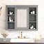 Armoire murale de salle de bain avec miroir, 35 po x 27,5 po, gris, poignée de style rétro, rangement spacieux 35 po x 27,5 po, portes d'intimité dissimulées,-1827180247