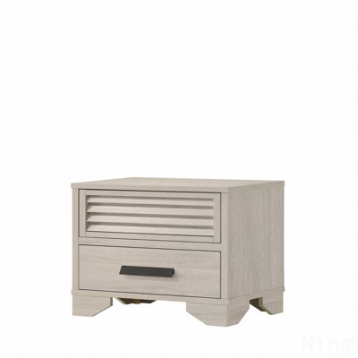 1Pc Contemporary 2-Drawer Louvered Design Nightstand Finger Pull Hardware Bedroom Wooden Furniture