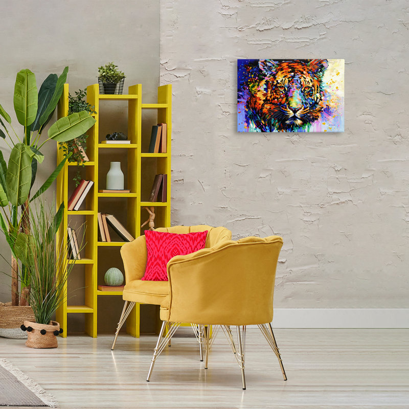 «Tiger's Wild Wonder», art mural sur toile par Leon Devenice, H 16 po x l 24 po