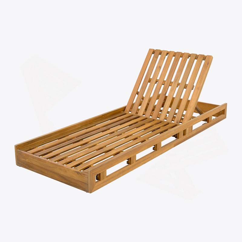 ACACIA WOOD ADJUSTABLE LOUNGE CHAIR, TEAK FINISH UNCUSHIONED PATIO CHAIR FOR BACKYARD POOL GARDEN