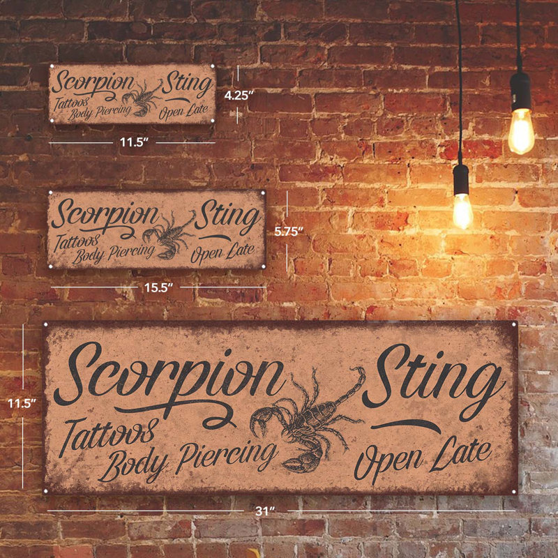 Distressed, Scorpion Sting Tattoos Metal Sign