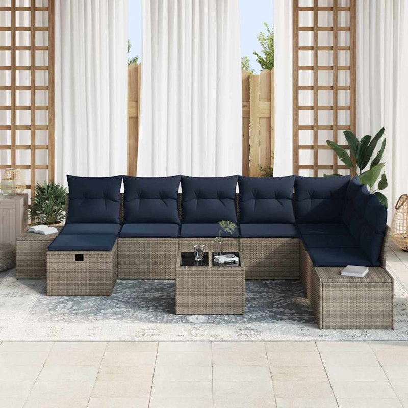 Ensemble de canapé de jardin avec coussin 9 pièces vidaXL, Coussin bleu marine / structure grise
