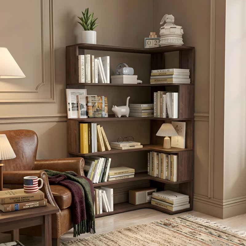 35-inch L-shaped corner bookshelf, Dark Brown