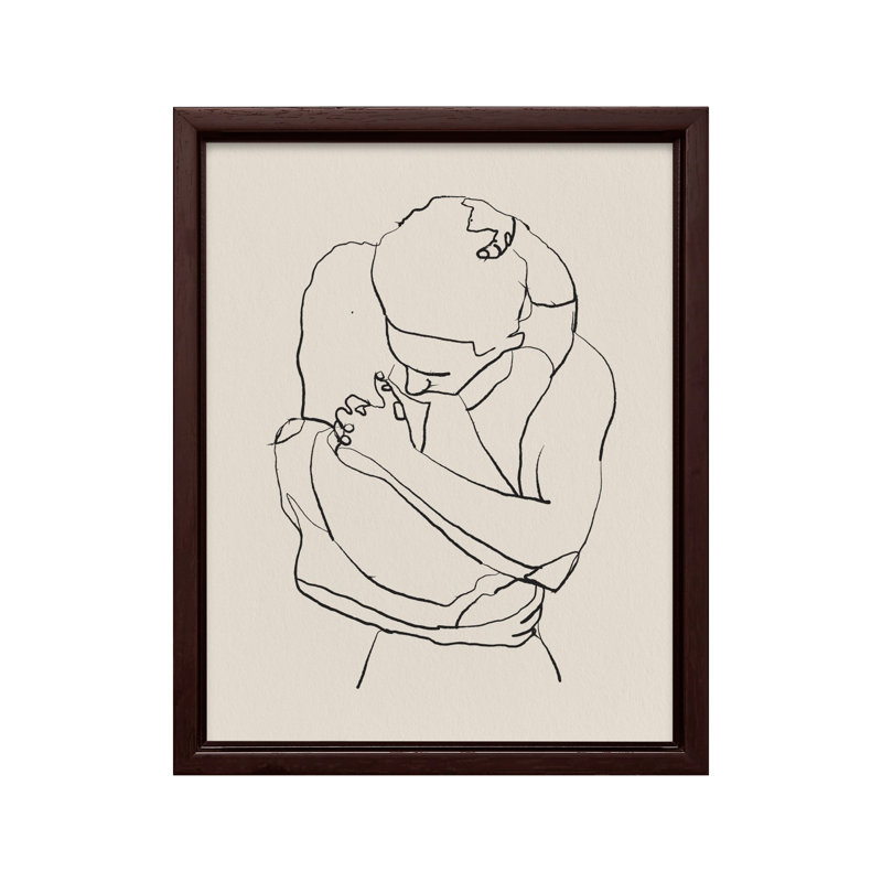 Couple, étreinte no3, Canvas, 12"H x 16"W, Brown Framed