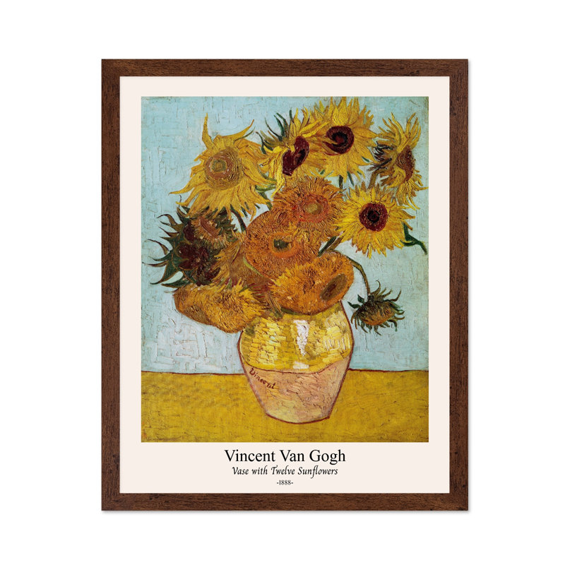 Van Gogh - Vase avec douze tournesols No2, Affiche, 12"H x 16"W, Encadrement brun