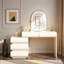 Table de coiffeuse de luxe 2 en 1 avec finition en cuir, miroir lumineux à DEL 3 couleurs, longueur réglable et 5 tiroirs de rangement