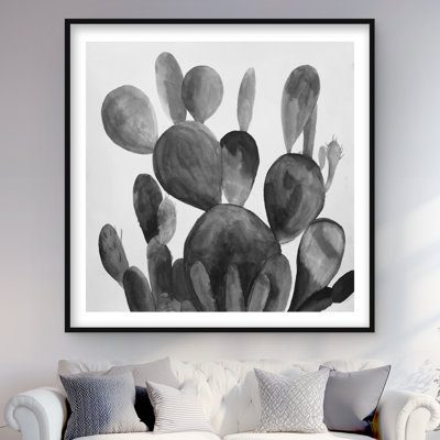 Plante cactus à palette de gris | Impression encadrée avec passe-partout