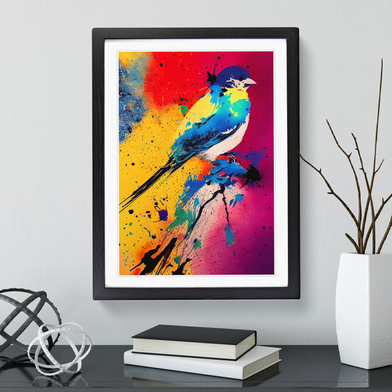 XV1022-3297X Painted Bird No.5 Abstract - Single Picture Frame Painting, 34cm H x 25cm W x 2cm D, Black