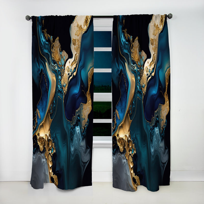 Abstract Geode Marble Blue IV - Abstract Marble Curtain - Room Darkening Marble Curtain - 1 Panels, 52" W x 120" L