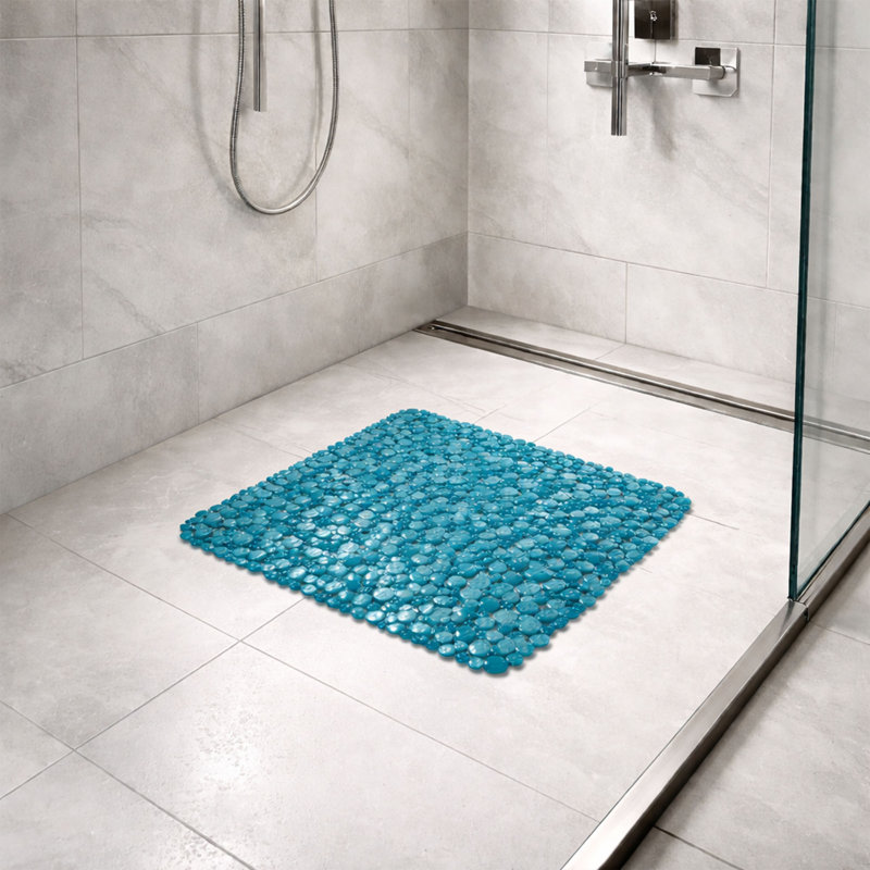 Polypropylene Plastic Non-Slip Shower Mat, Peacock Blue