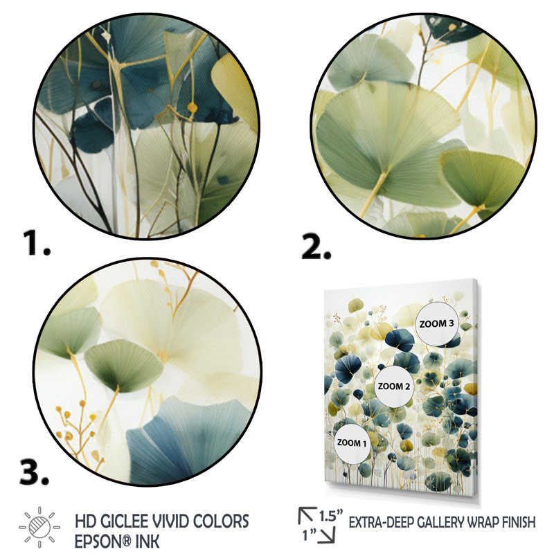 «Blue Green Botanical Elegance», art mural botanique abstrait, Cadre flottant noir, H 44 po x l 34 po x P 1,5 po
