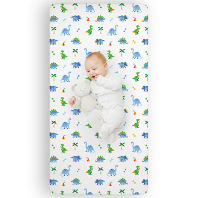 Wildkin 100% Cotton Fitted Crib Sheet – Soft & Breathable Fitted Sheet - Dinosaur Land