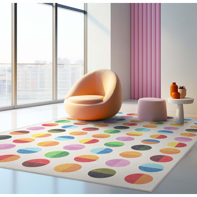 Well Woven Modern Multi Color Polka Dot Washable Kids Area Rug