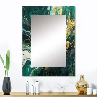 Green and Gold Serene Cascade I - Green Modern Wall Mirror