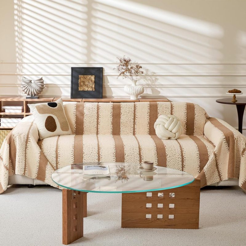 Cotton Box Cushion Sofa Slipcover, Beige