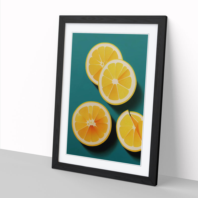 Sliced Lemon Fruit 1 Piece Single Picture Frame Wall Art, 34cm H x 25cm W x 2cm D, Oak