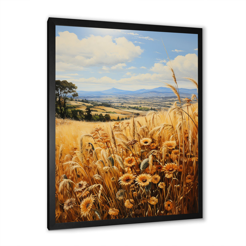 Espagne, champs dorés méditerranéen III - impressions sur toile de ferme, H 32 po x l 16 po x P 1 po, Cadre photo noir