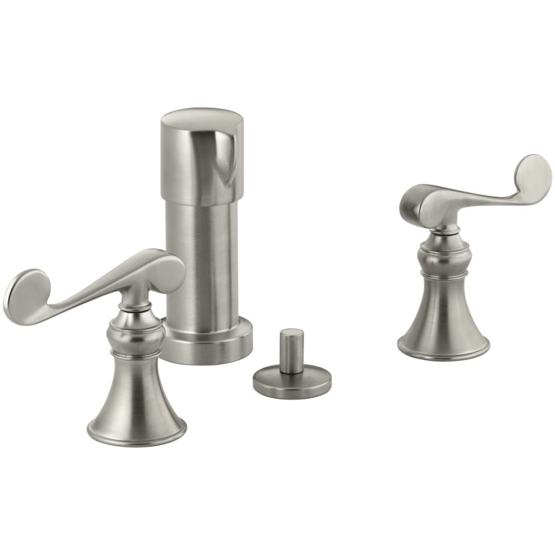 Robinet de bidet à jet vertical avec poignées leviers de volute Revival, Nickel brossé éclatant