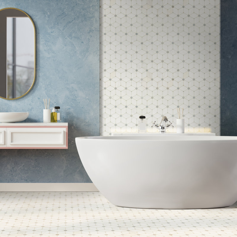11 in. x 13 in. Polished Marble Mosaic Floor and Wall Tile, Lucera Abri