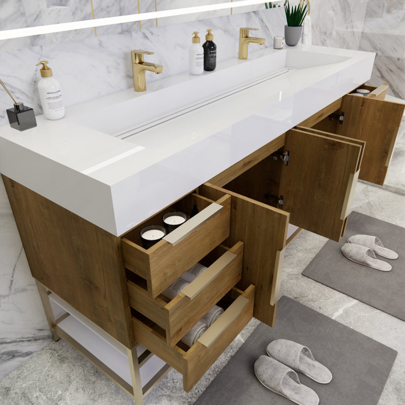 Ensemble de meuble-lavabo double 71 po Ridley, Blanc lustré, Chêne