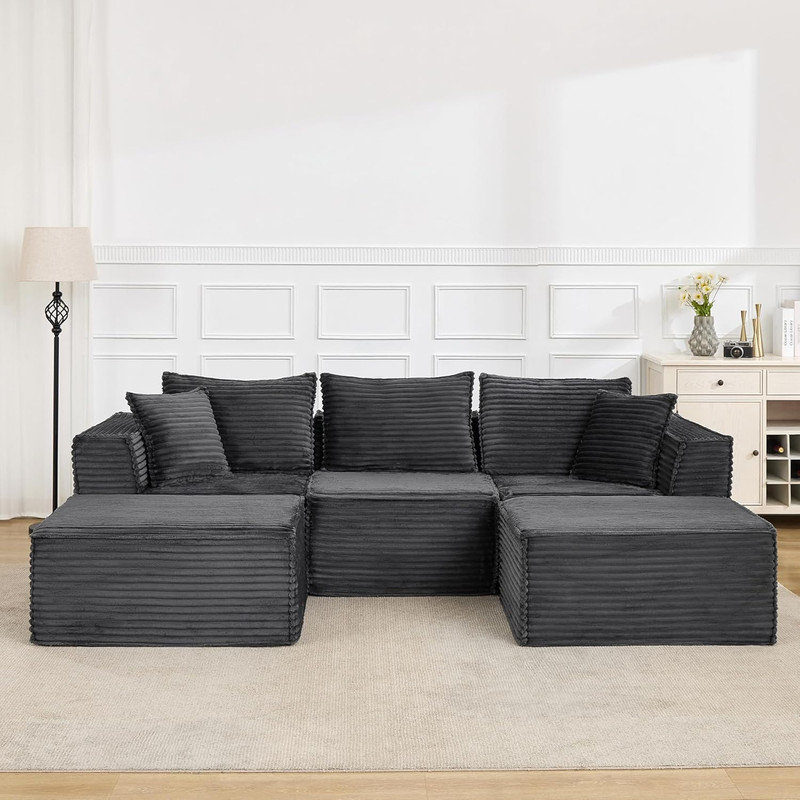 Canapé modulaire Boneless, Gris, H 31,5 po x l 107 po x P 65,8 po, 3