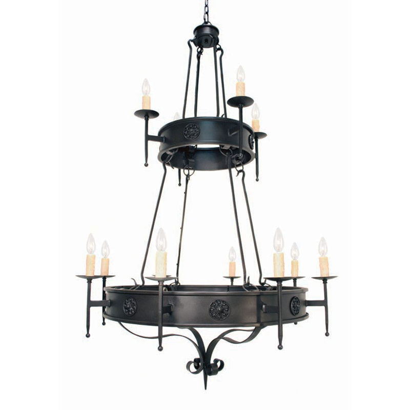 Lustre à niveaux 12 lumières de style bougie Lorenzo, Bronze français, Pas d'abat-jour