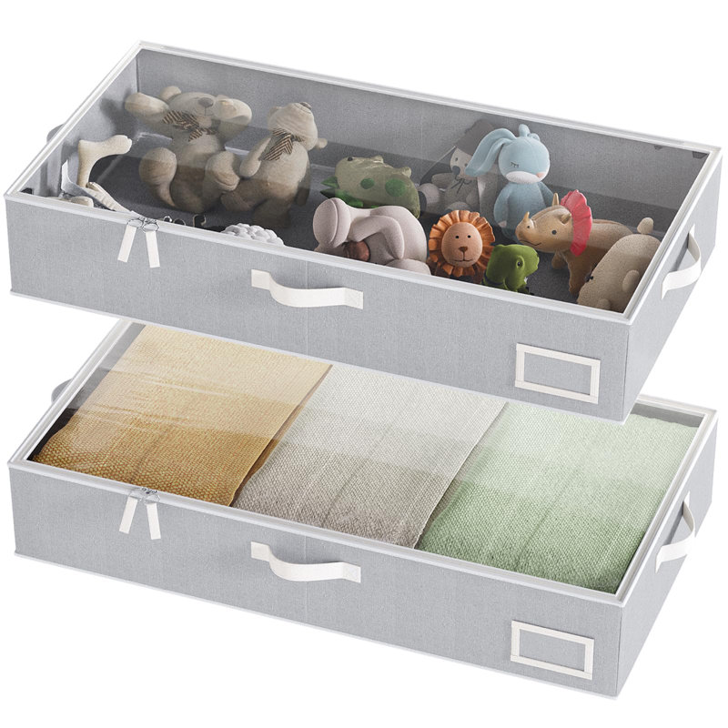 Under Bed Storage, Under Bed Storage Containers Bins For Clothes, Large Linen Underbed Closet Organization Bins, 2 Pack Collapsible Underbed Bin Dorm, Gray