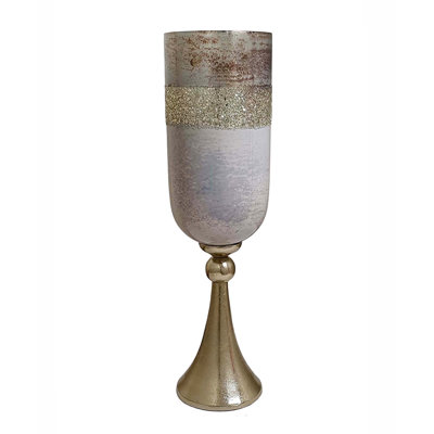 Fizi Decorative Vase, Traditional Flared Base, Gray Cylindrical Glass 22In