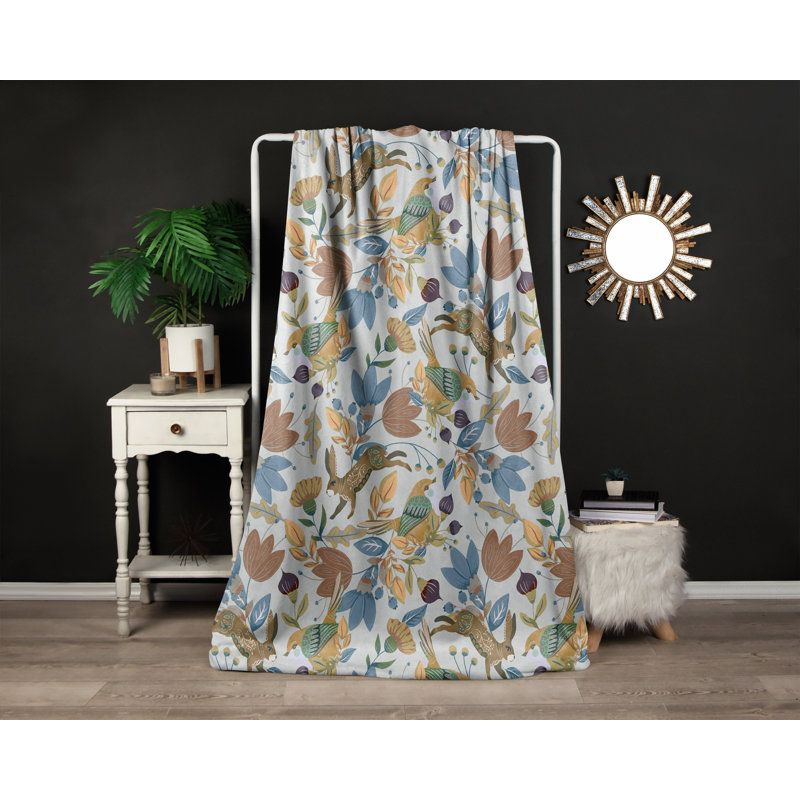 Throw Blanket, Orange/Brown/Blue, 50" W x 60" L