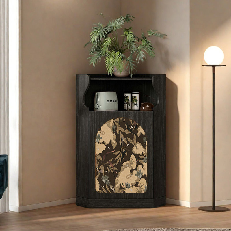 French style art pattern modern corner cabinet, Black