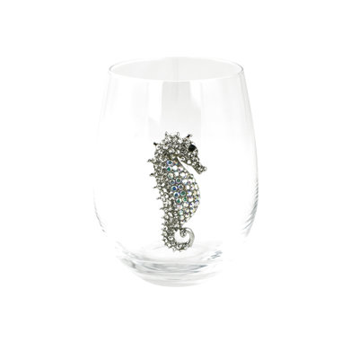 Jeweled Stemless Wine Glass  18 oz  Seahorse