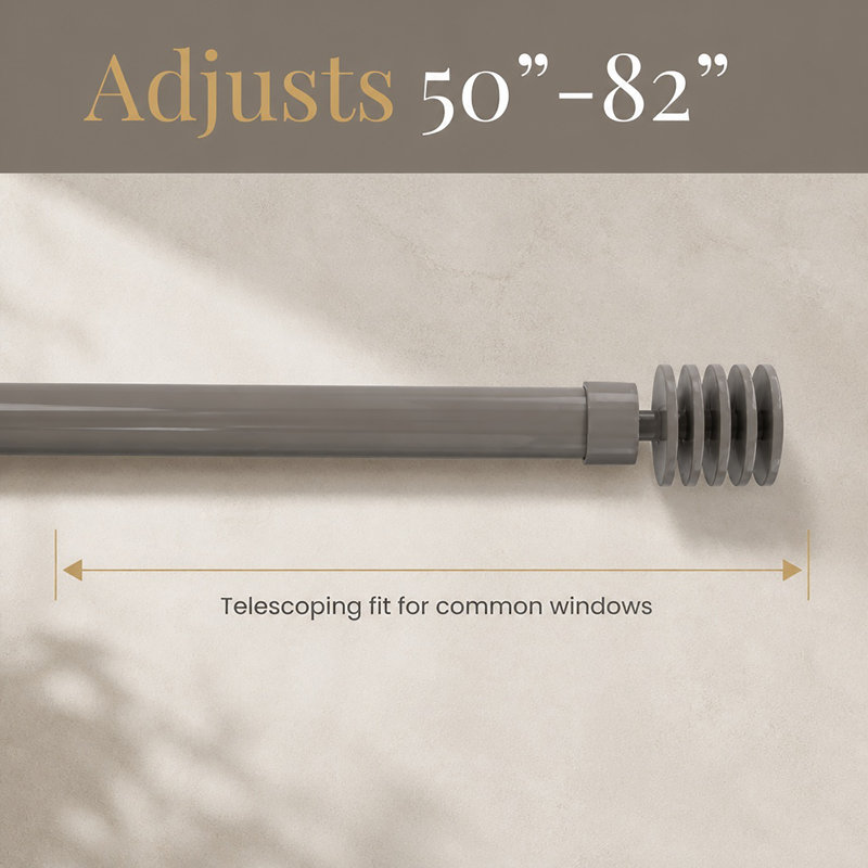 Manufacture Heavy-Duty Adjustable Single Curtain Rod with Layered Disc Finials (50-82 inches), Taupe