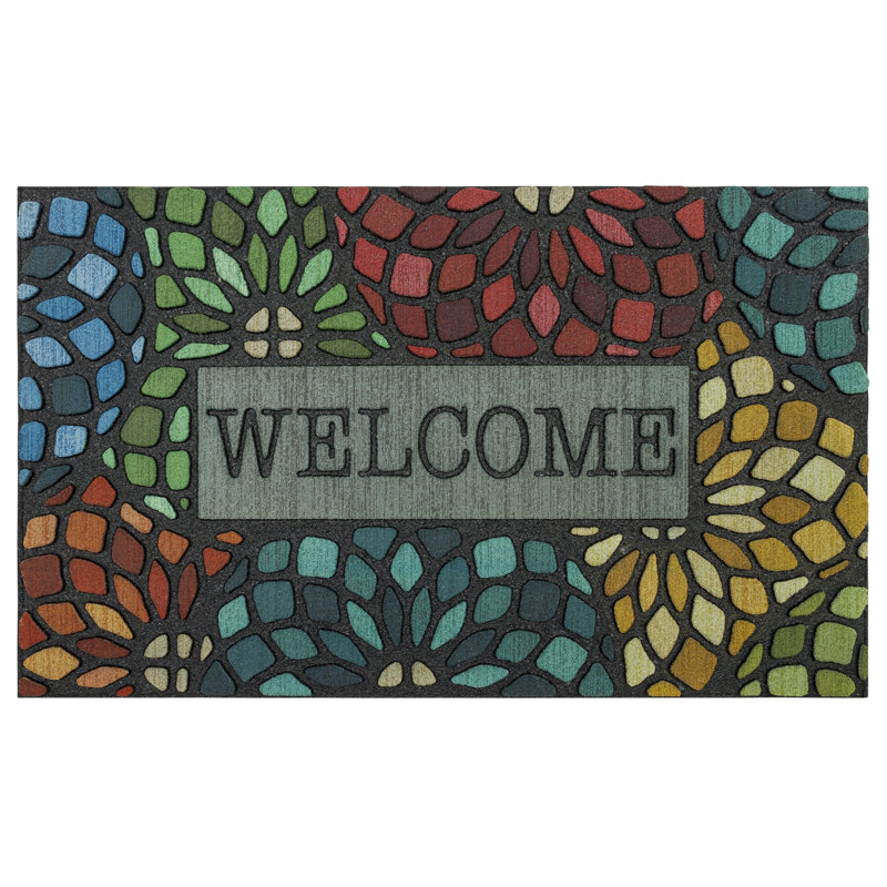 Rumford Floral Welcome Recycled Rubber All Weather Non-Slip Outdoor Door Mat